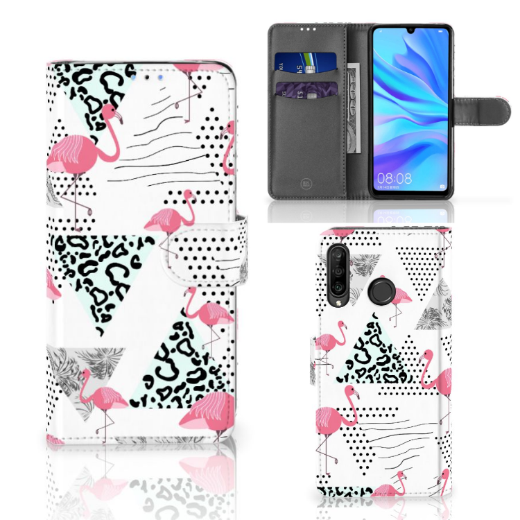 Huawei P30 Lite (2020) Telefoonhoesje met Pasjes Flamingo Triangle