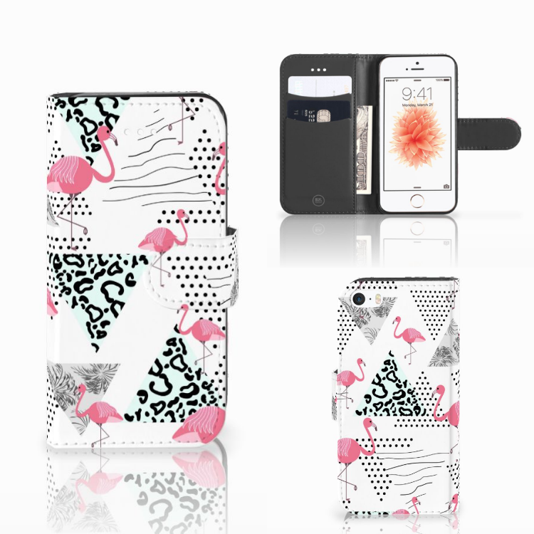 kompas Verstenen Zus Apple iPhone 5 | 5s | SE Telefoonhoesje met Pasjes Flamingo Triangle