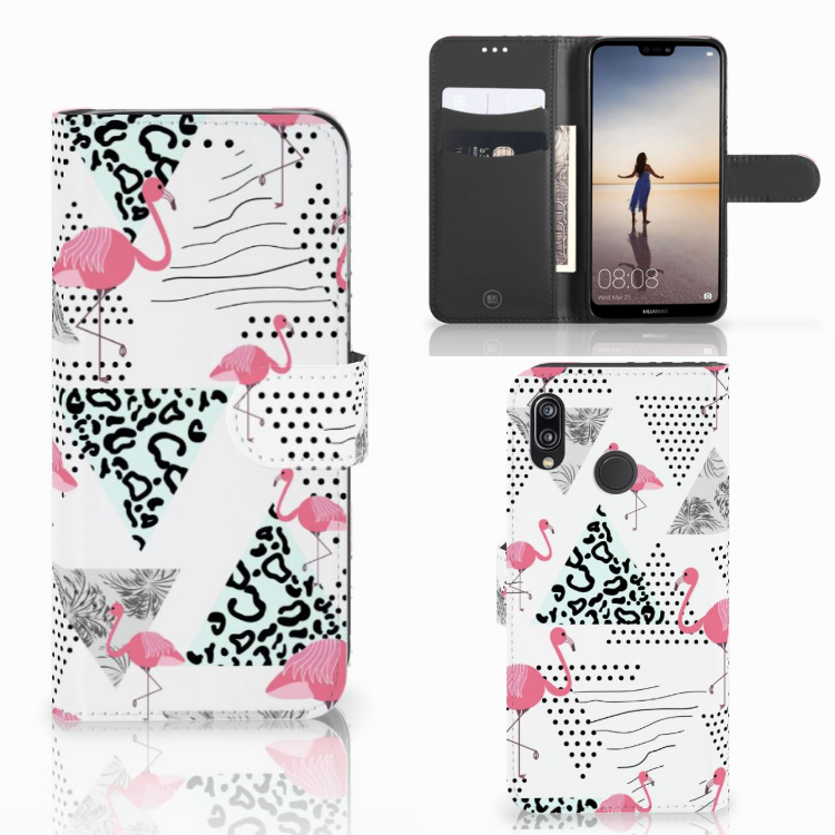 Huawei P20 Lite Telefoonhoesje met Pasjes Flamingo Triangle