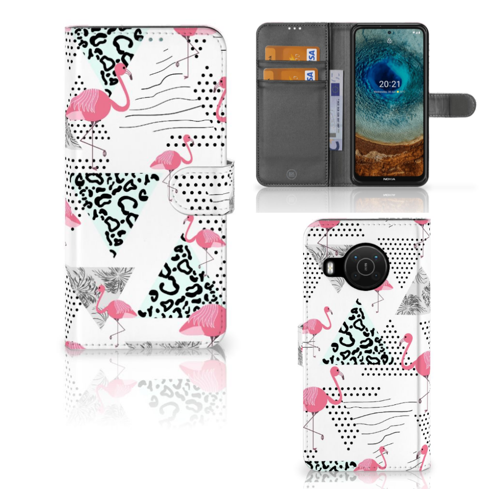 Nokia X10 | Nokia X20 Telefoonhoesje met Pasjes Flamingo Triangle