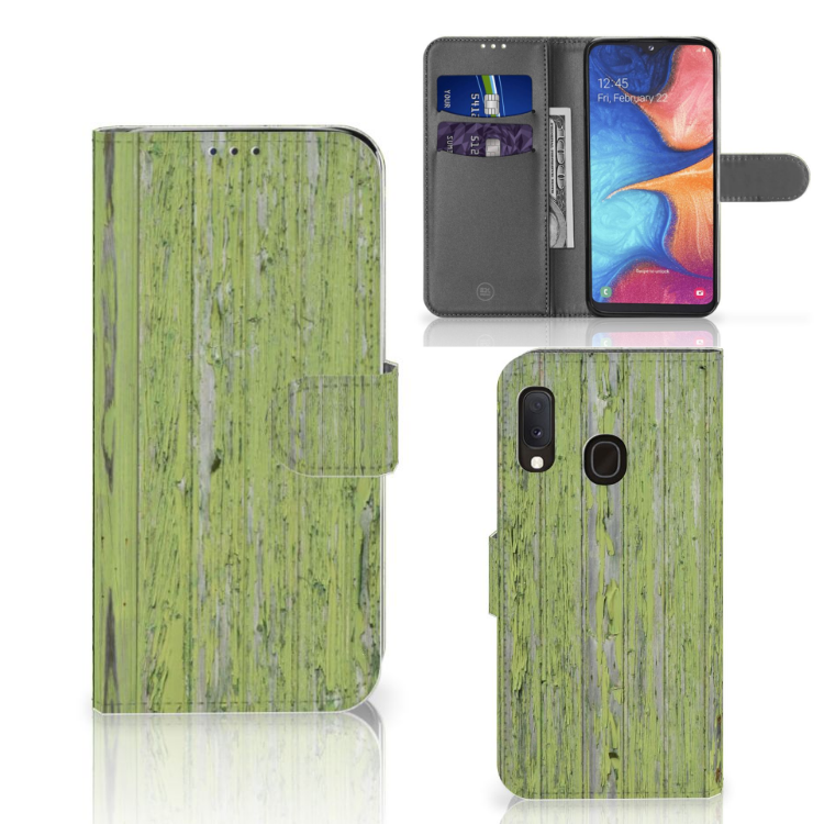 Samsung Galaxy A20e Book Style Case Green Wood
