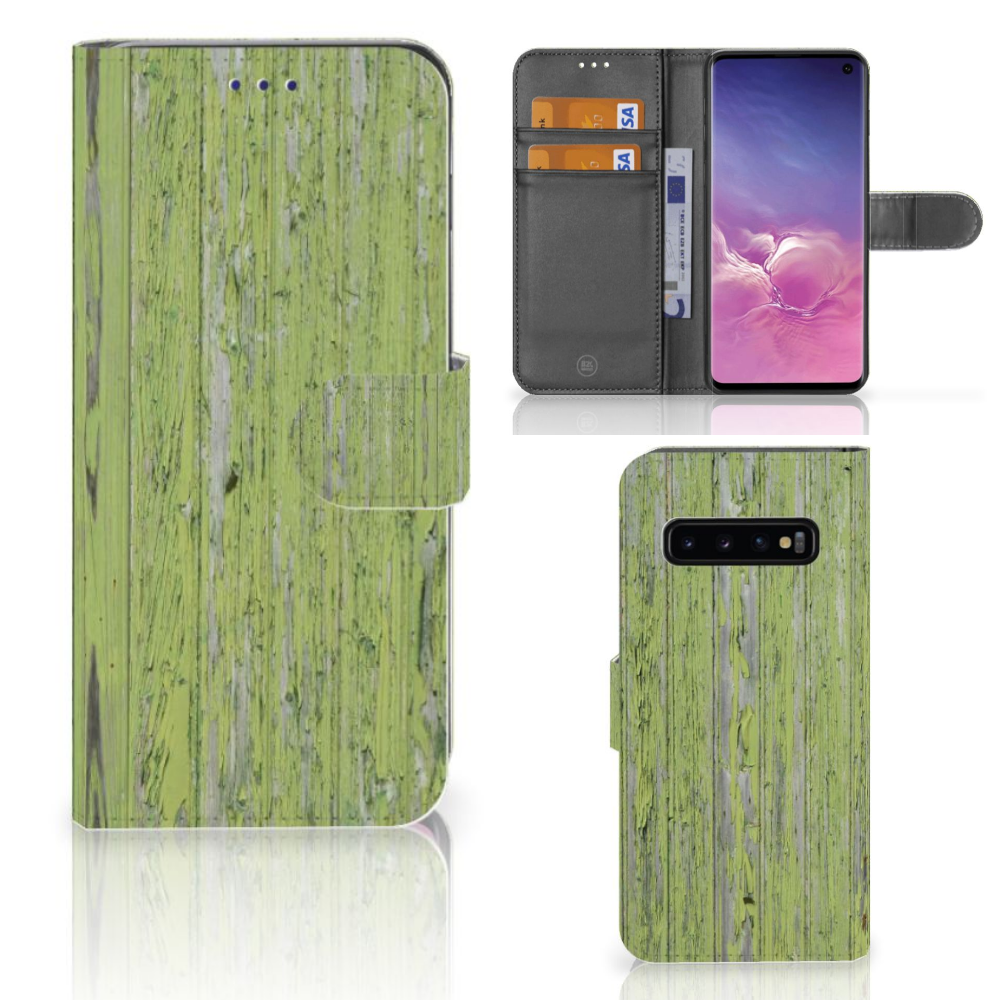 Samsung Galaxy S10 Book Style Case Green Wood