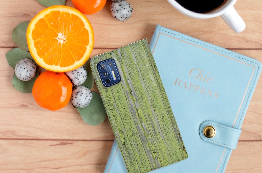 Motorola Moto G9 Plus Book Wallet Case Green Wood