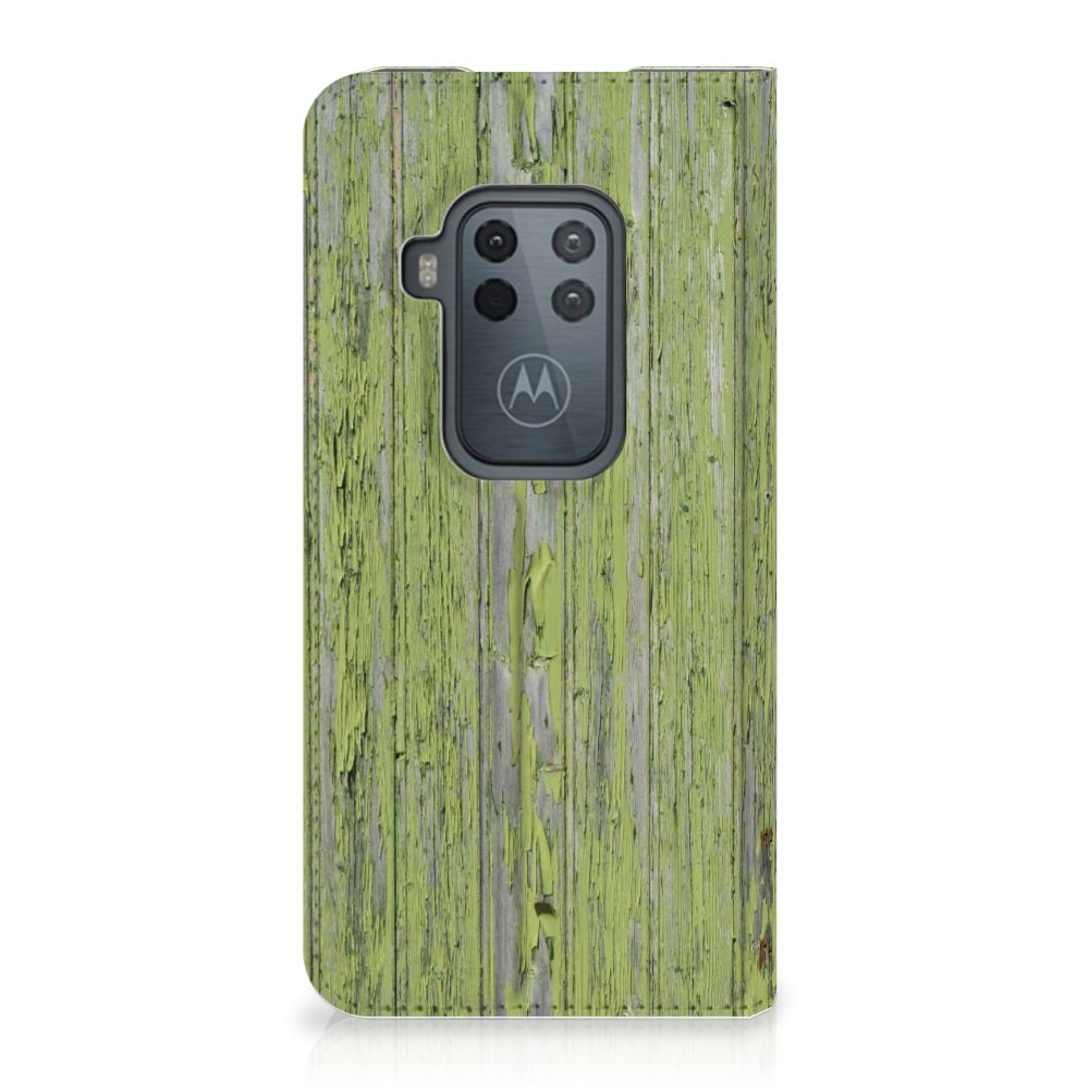 Motorola One Zoom Book Wallet Case Green Wood