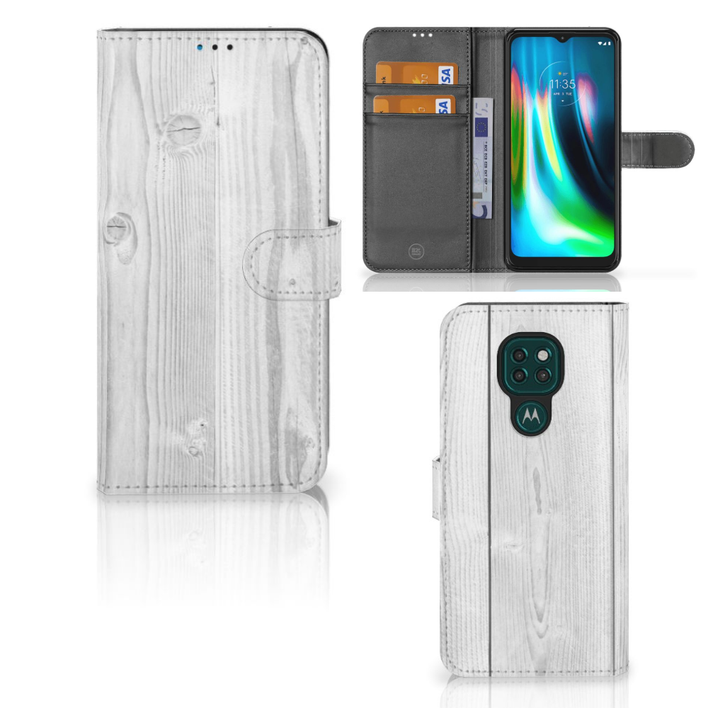 Motorola Moto G9 Play | E7 Plus Book Style Case White Wood