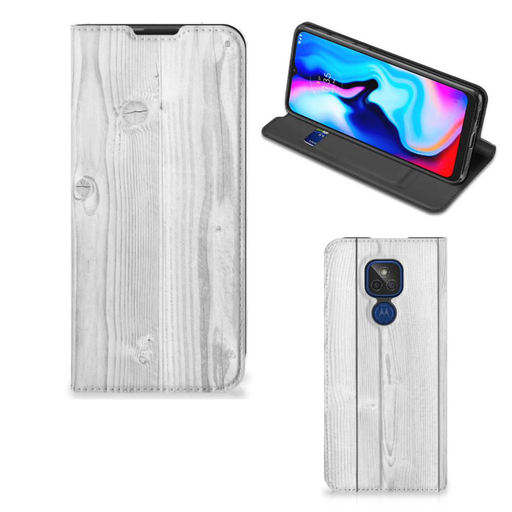 Motorola Moto G9 Play Book Wallet Case White Wood