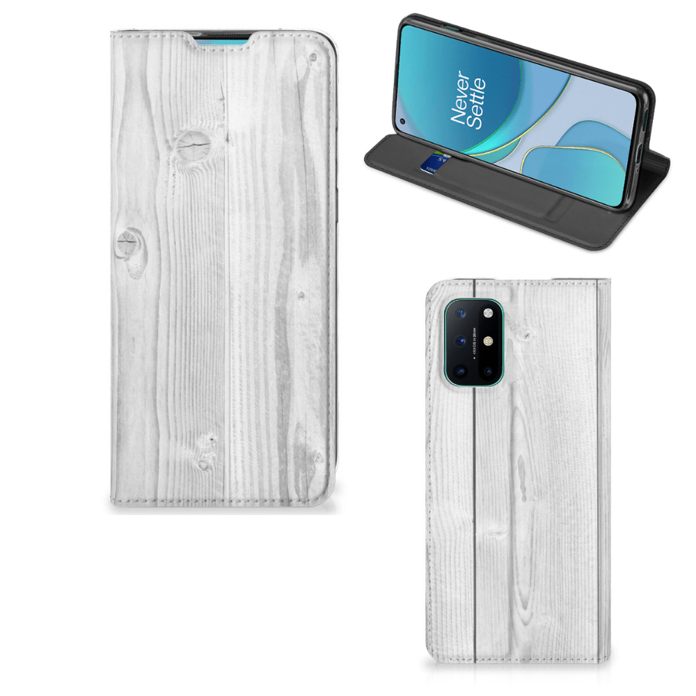 OnePlus 8T Book Wallet Case White Wood