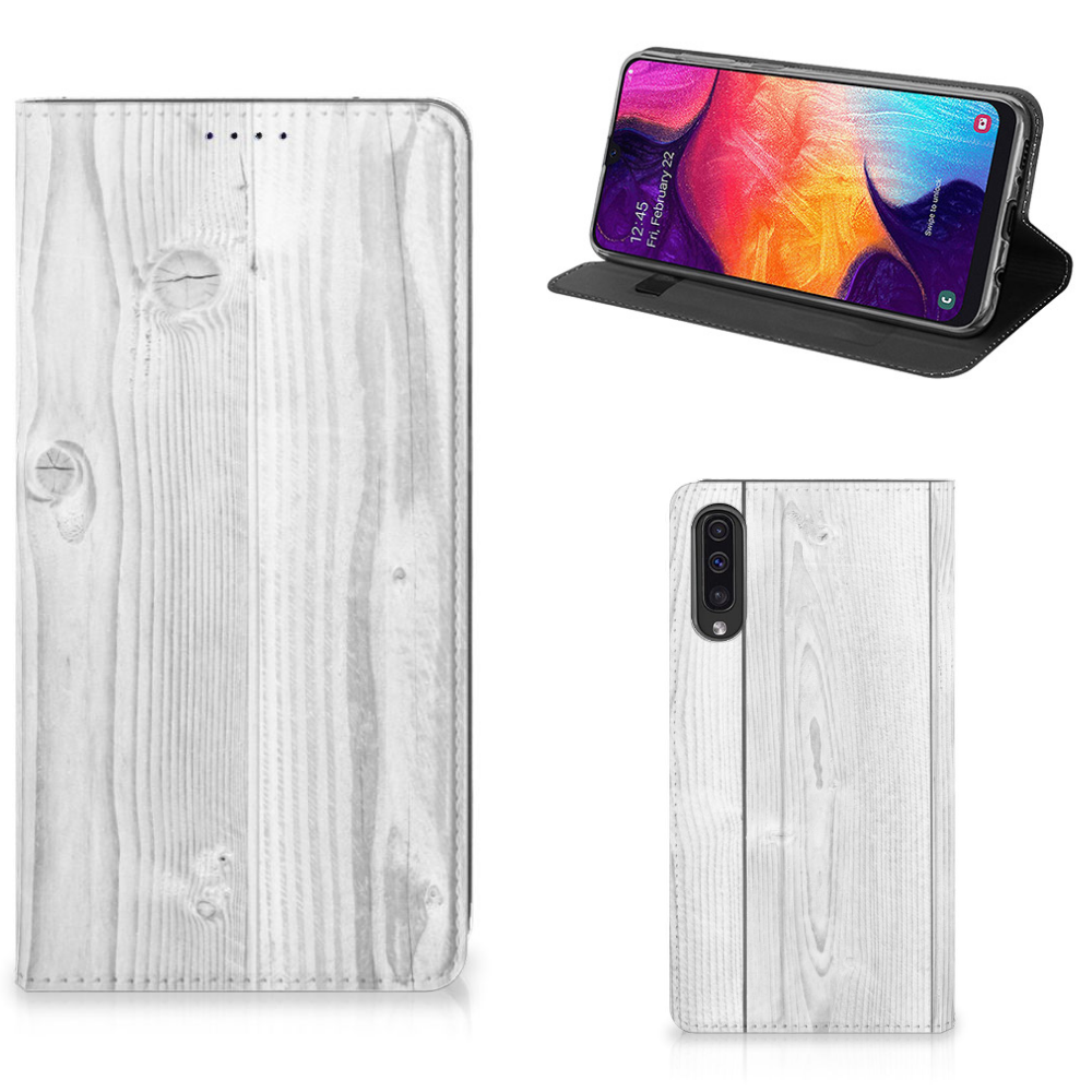 Samsung Galaxy A50 Book Wallet Case White Wood