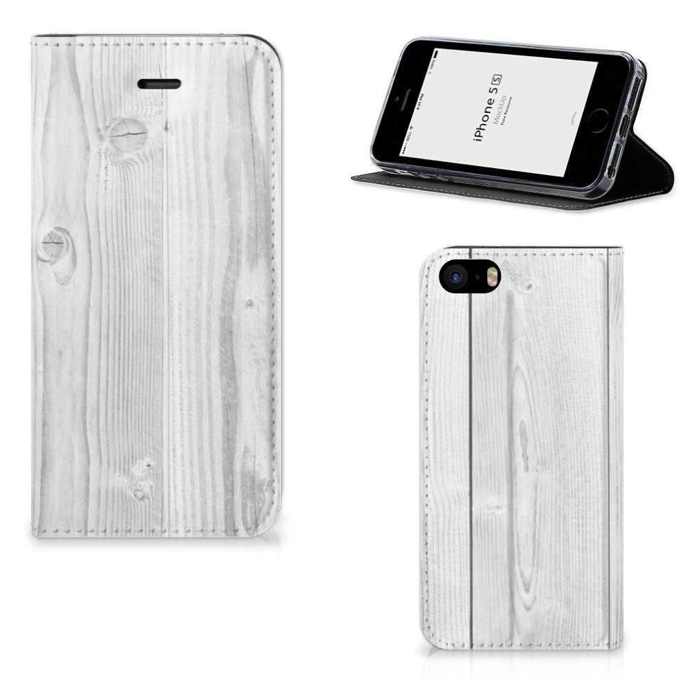 iPhone SE|5S|5 Book Wallet Case White Wood