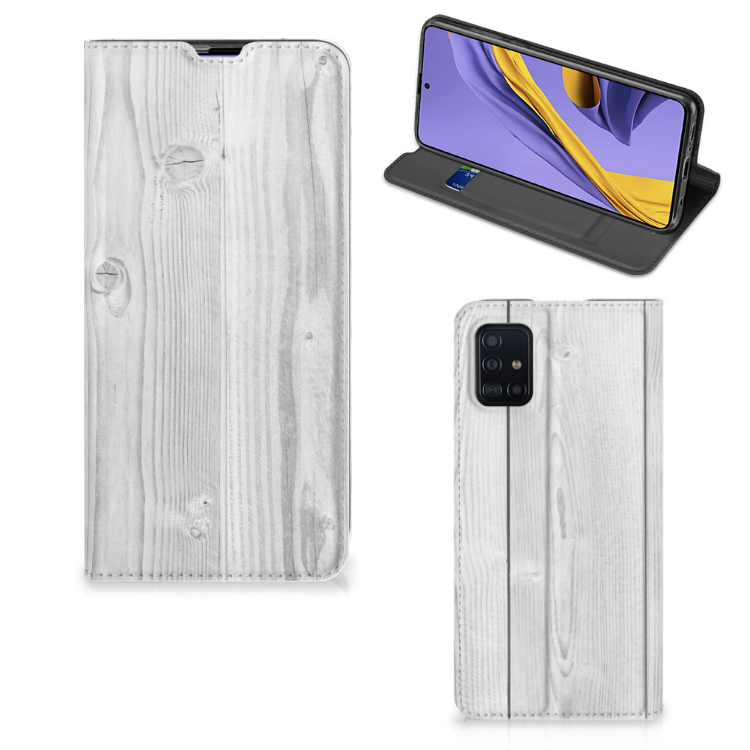 Samsung Galaxy A51 Book Wallet Case White Wood