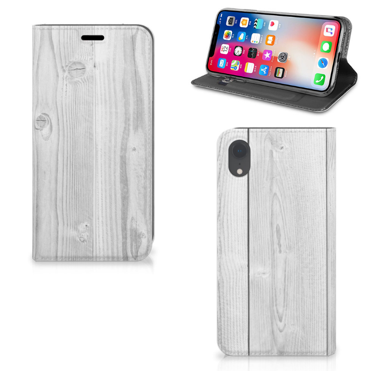 Apple iPhone Xr Standcase Hoesje Design White Wood