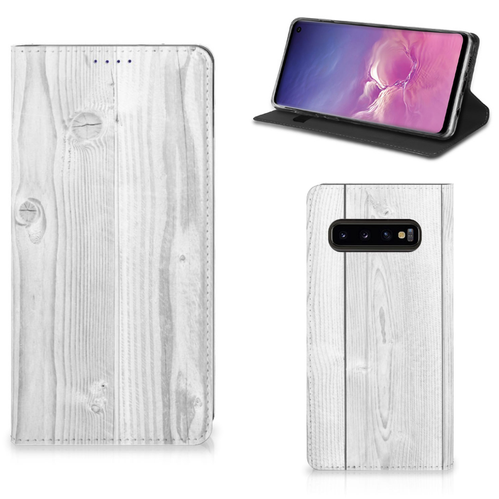 Samsung Galaxy S10 Book Wallet Case White Wood
