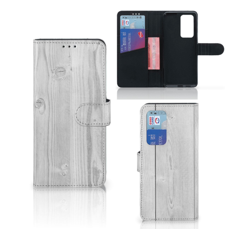 Huawei P40 Pro Book Style Case White Wood