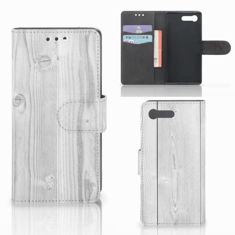 Sony Xperia X Compact Book Style Case White Wood
