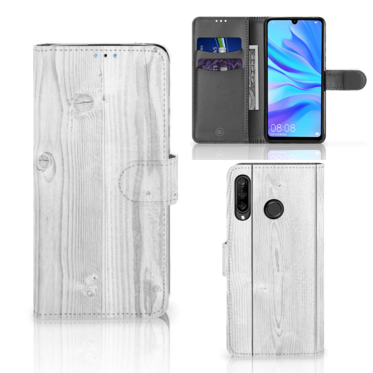 Huawei P30 Lite (2020) Book Style Case White Wood