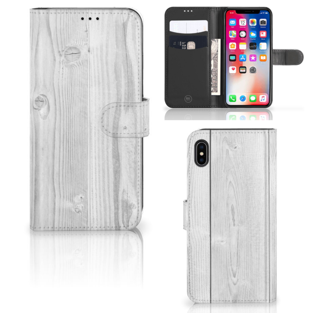 Apple iPhone Xs Max Book Style Case White Wood