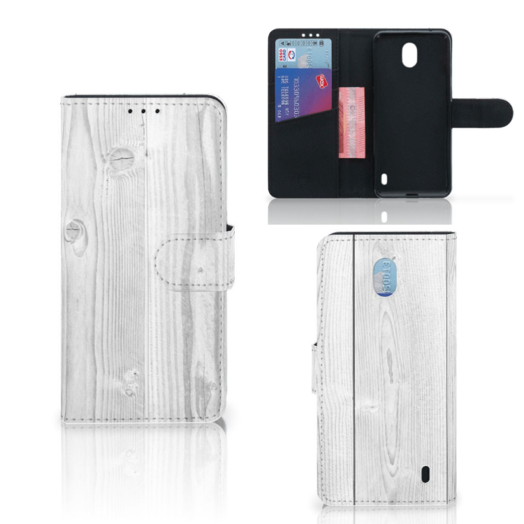 Nokia 1 Plus Book Style Case White Wood