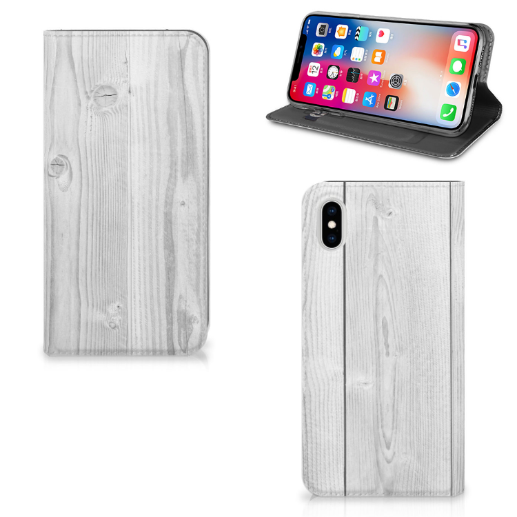 Apple iPhone Xs Max Standcase Hoesje Design White Wood