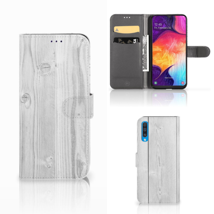 Samsung Galaxy A50 Book Style Case White Wood