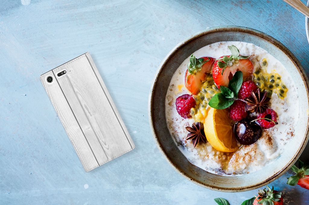 Sony Xperia XZ Premium Book Wallet Case White Wood