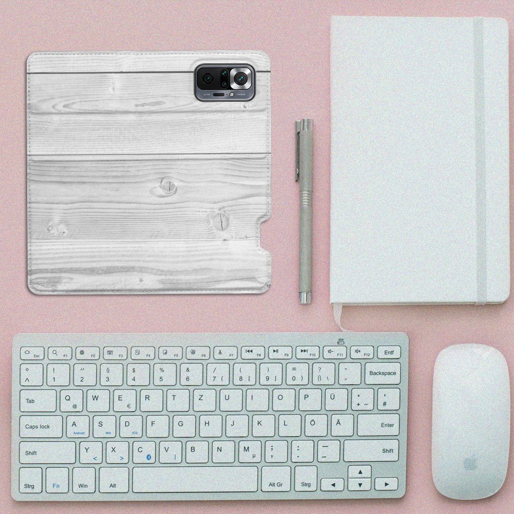 Xiaomi Redmi Note 10 Pro Book Wallet Case White Wood