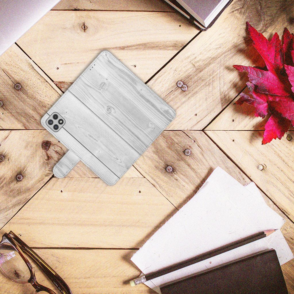 Samsung Galaxy A22 5G Book Style Case White Wood
