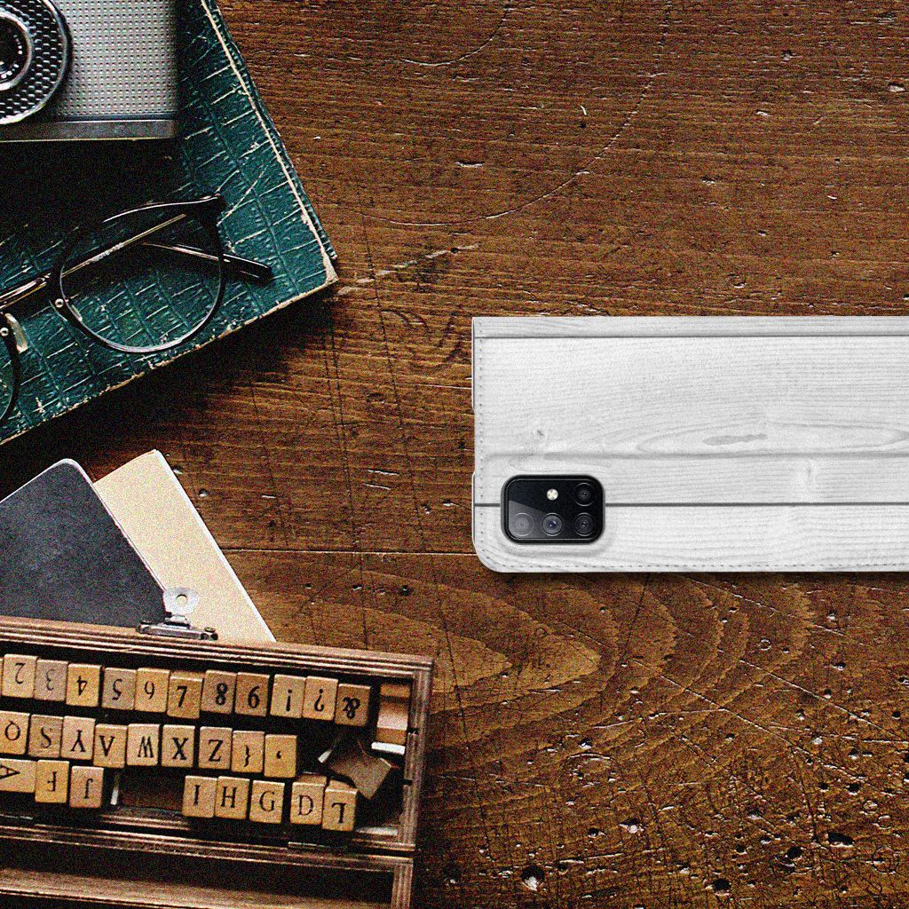 Samsung Galaxy M51 Book Wallet Case White Wood
