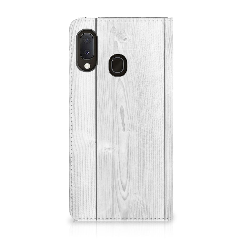 Samsung Galaxy A20e Book Wallet Case White Wood