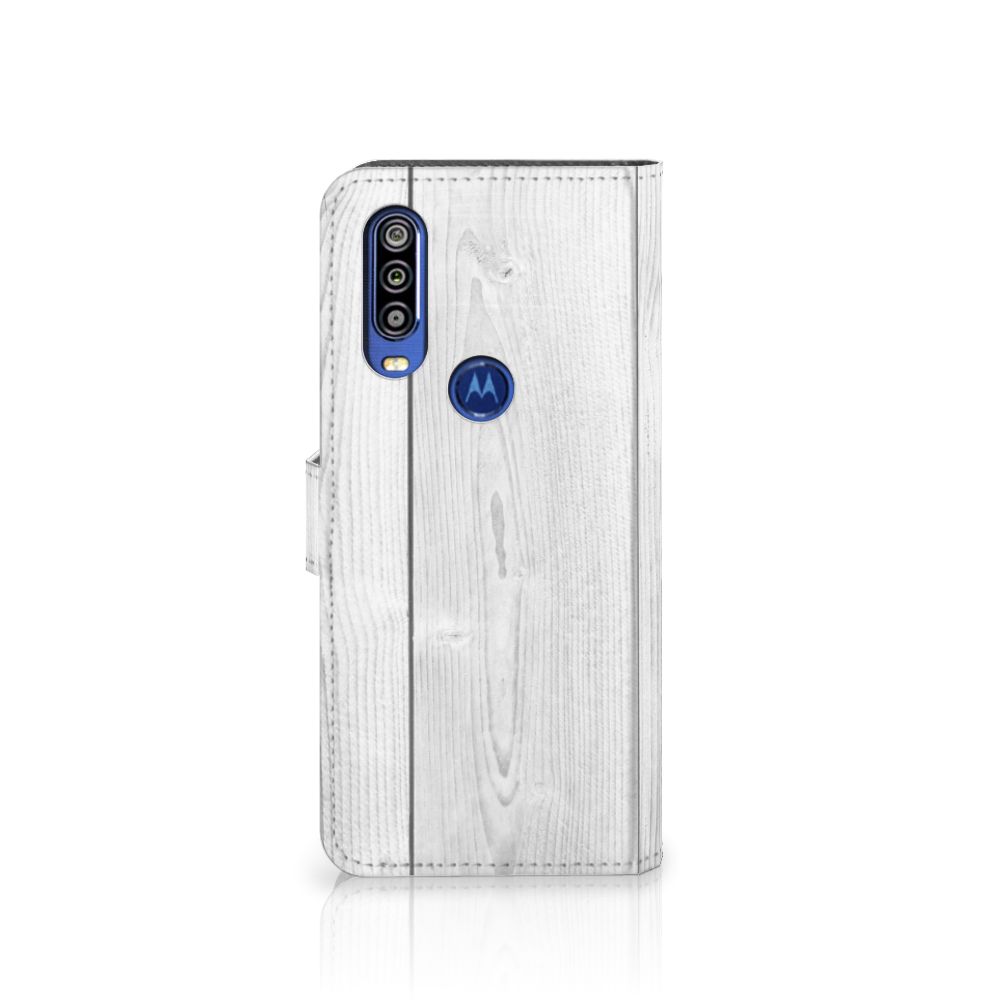 Motorola One Action Book Style Case White Wood