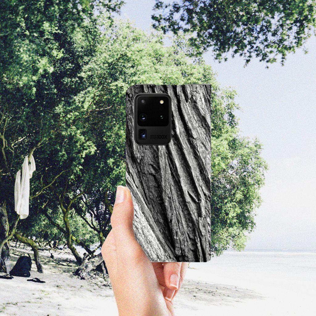 Book Wallet Case Samsung Galaxy S20 Ultra Boomschors Grijs