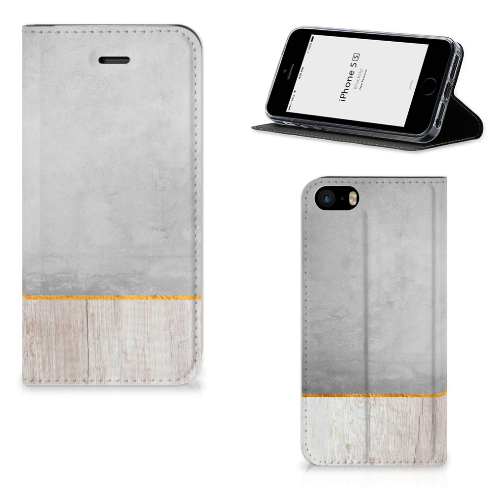 iPhone SE|5S|5 Book Wallet Case Wood Concrete
