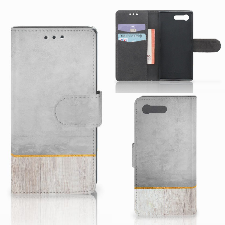 Sony Xperia X Compact Book Style Case Wood Concrete