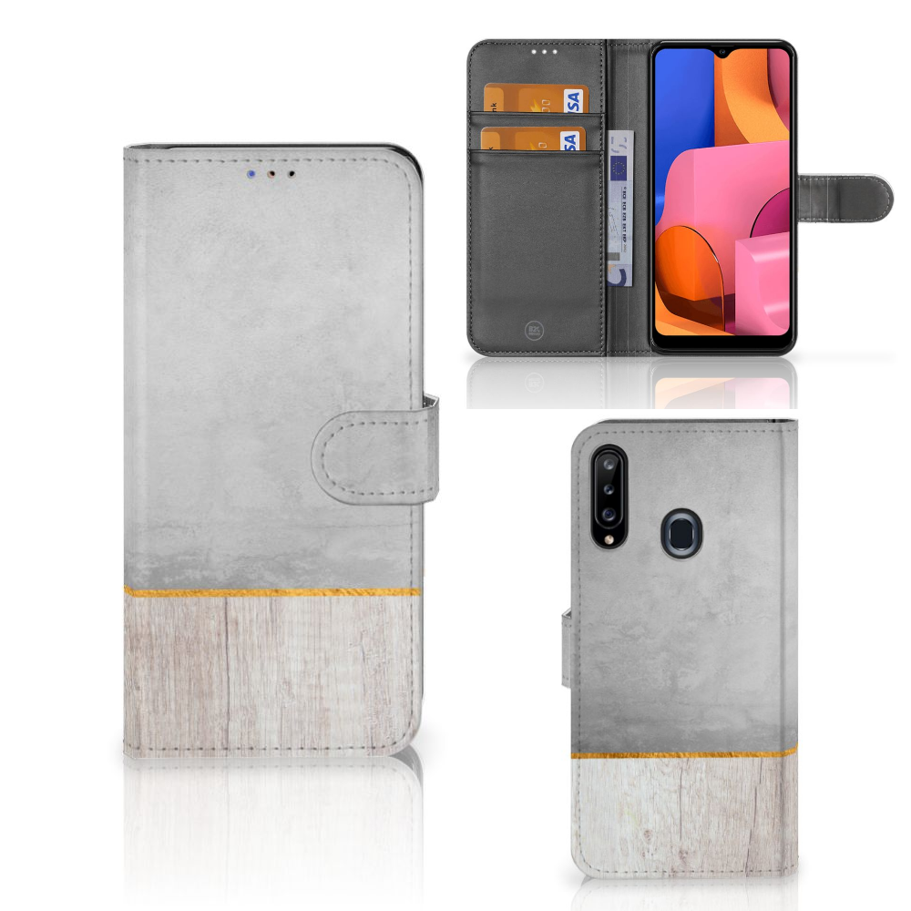 Samsung Galaxy A20s Book Style Case Wood Concrete