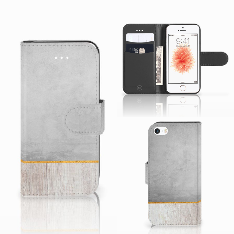 Apple iPhone 5 | 5s | SE Book Style Case Wood Concrete