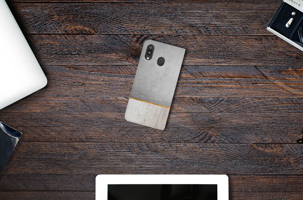 Samsung Galaxy M20 Book Wallet Case Wood Concrete