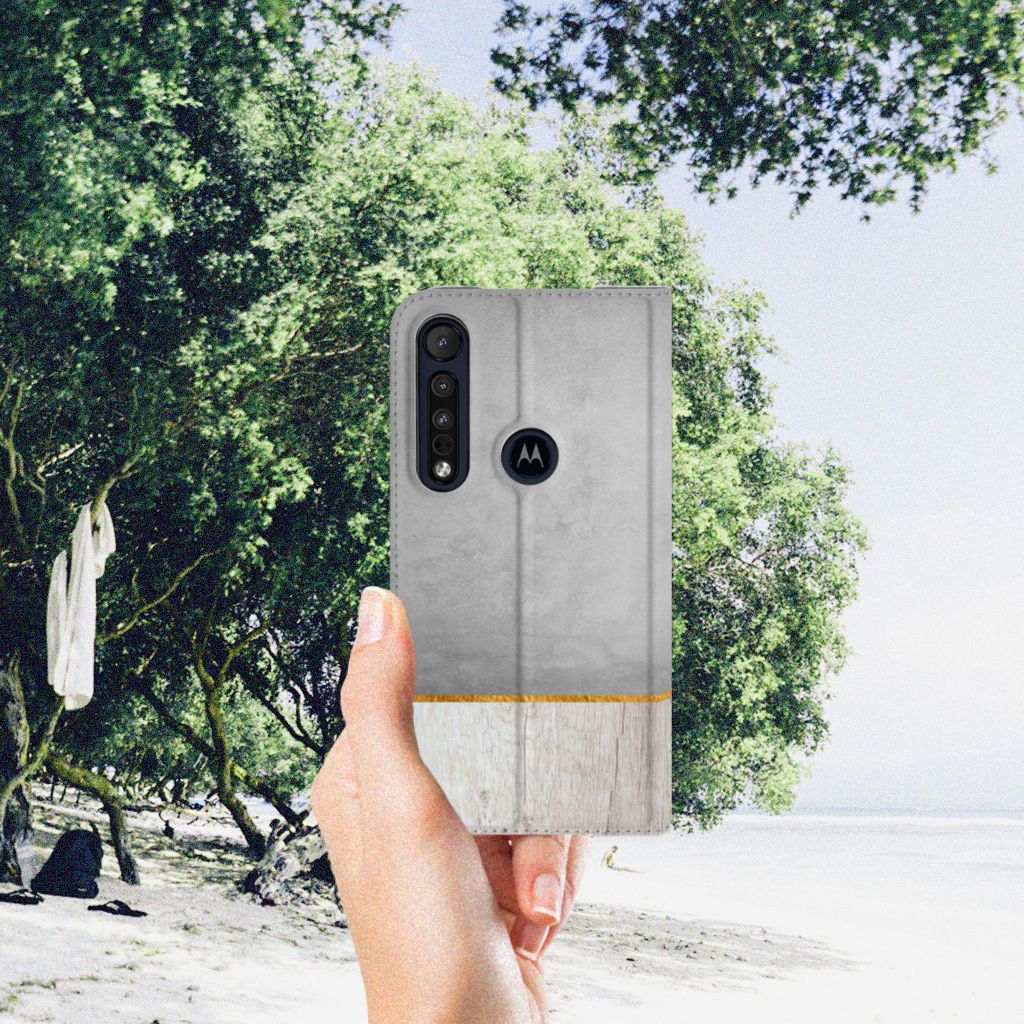 Motorola G8 Plus Book Wallet Case Wood Concrete