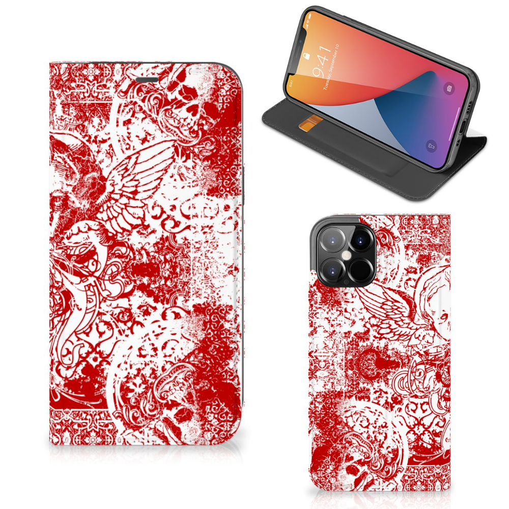 Mobiel BookCase iPhone 12 Pro Max Angel Skull Rood