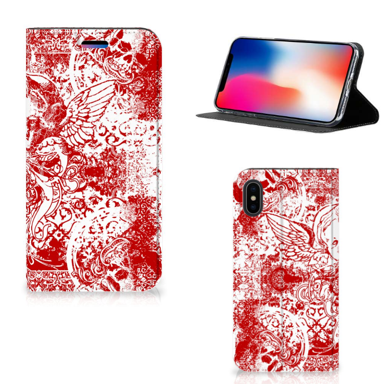 Apple iPhone X | Xs Standcase Hoesje Design Angel Skull Red