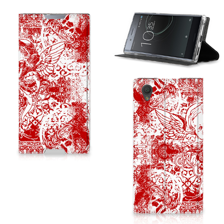Mobiel BookCase Sony Xperia L1 Angel Skull Rood