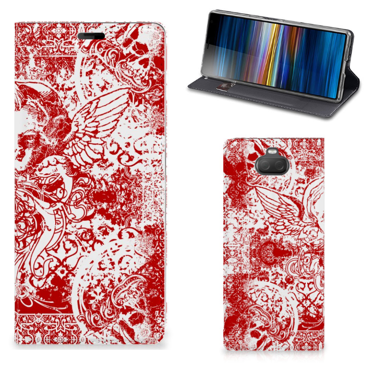 Mobiel BookCase Sony Xperia 10 Plus Angel Skull Rood
