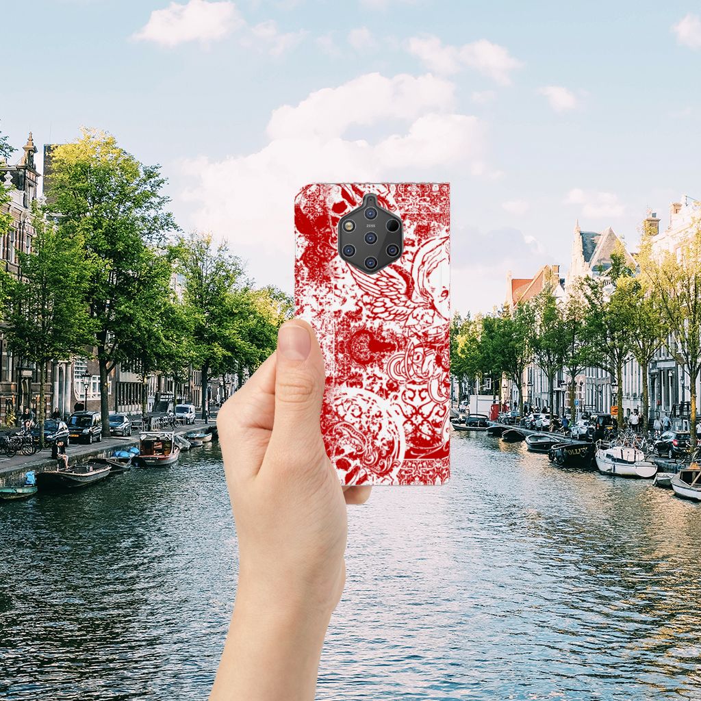 Mobiel BookCase Nokia 9 PureView Angel Skull Rood
