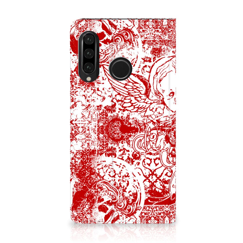 Mobiel BookCase Huawei P30 Lite New Edition Angel Skull Rood