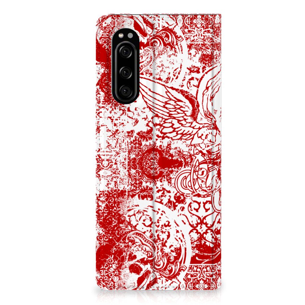 Mobiel BookCase Sony Xperia 5 Angel Skull Rood