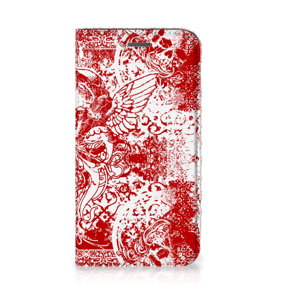Mobiel BookCase Samsung Galaxy Xcover 4s Angel Skull Rood