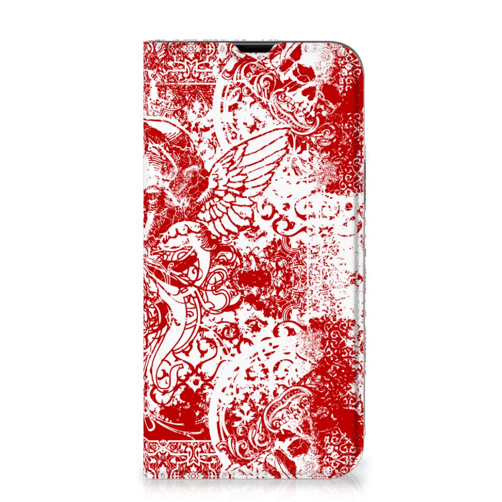 Mobiel BookCase iPhone 13 Pro Max Angel Skull Rood