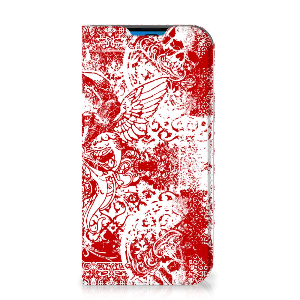 Mobiel BookCase iPhone 14 Pro Angel Skull Rood