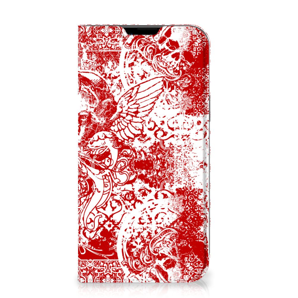 Mobiel BookCase iPhone 14 Max Angel Skull Rood