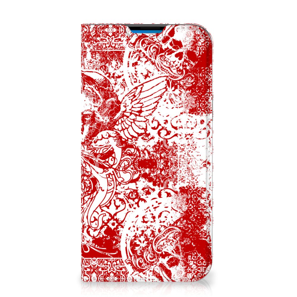 Mobiel BookCase iPhone 14 Pro Max Angel Skull Rood