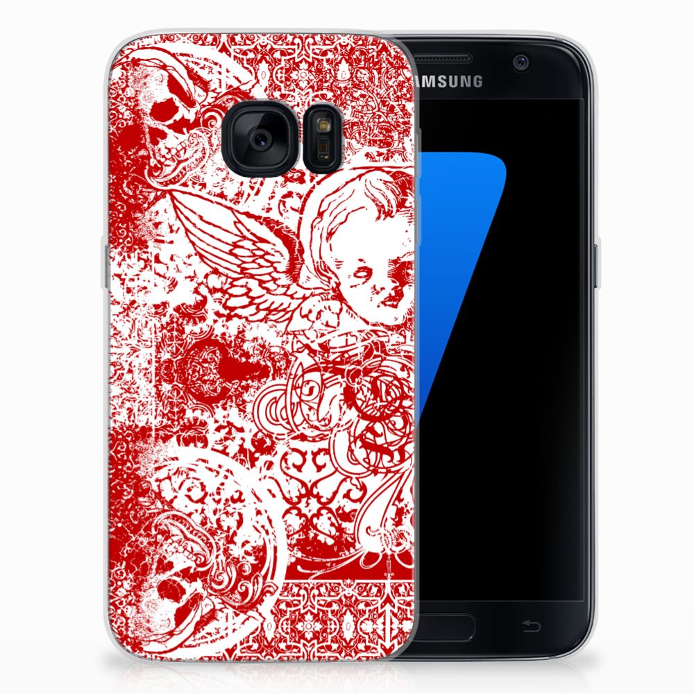 Silicone Back Case Samsung Galaxy S7 Angel Skull Rood