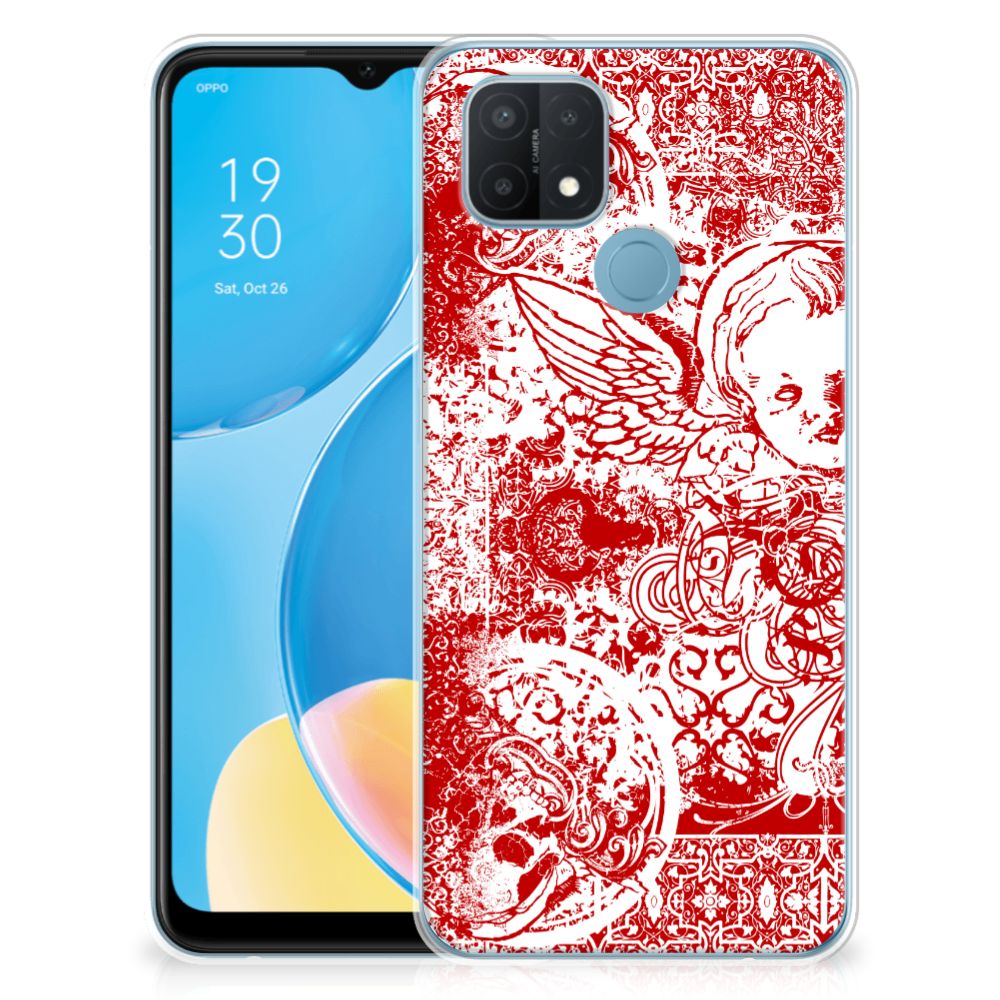 Silicone Back Case OPPO A15 Angel Skull Rood